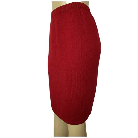 St John Santana Knit Skirt Pencil Straight Red Wool Blend Elastic Classic 10 M - Picture 3 of 6